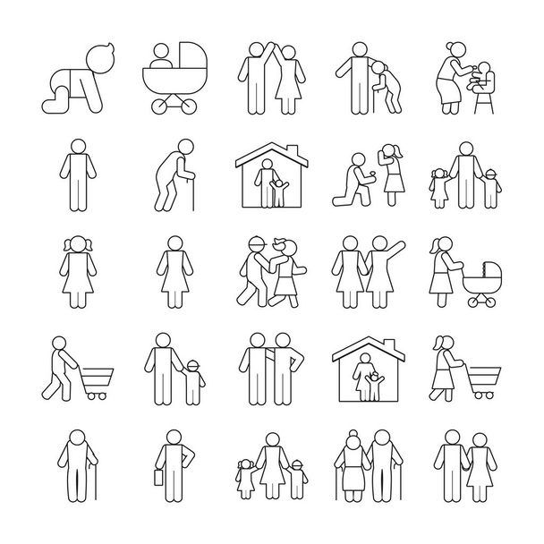 Piktogramm Personen und Familie Icon Set, Linienstil - Vektor, Bild