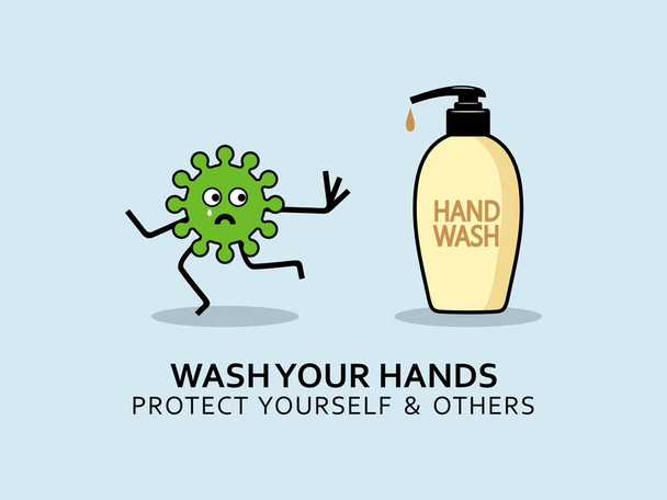 Lávese las manos, protéjase a sí mismo y a otros del virus de la corona (covid 19), lavado de manos y diseño de vectores de gérmenes
 - Vector, imagen