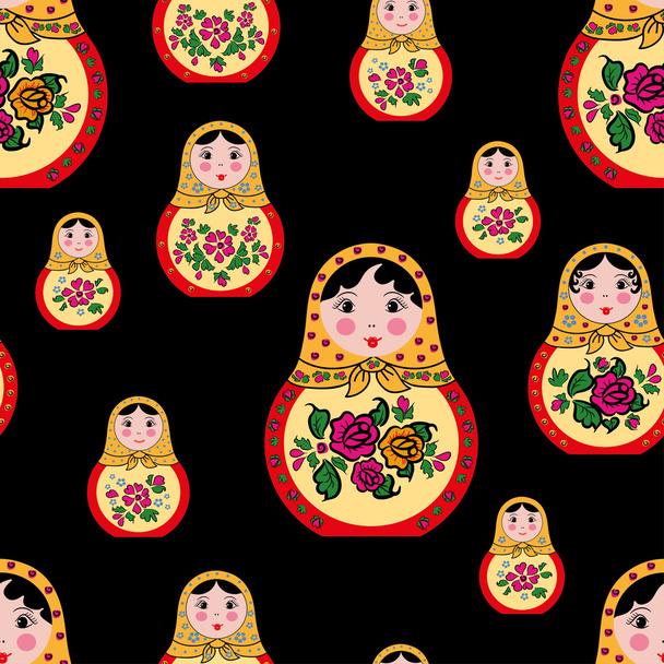 χωρίς ραφή πρότυπο για ένα χαριτωμένο ρωσικού matryoshka κούκλες - Διάνυσμα, εικόνα