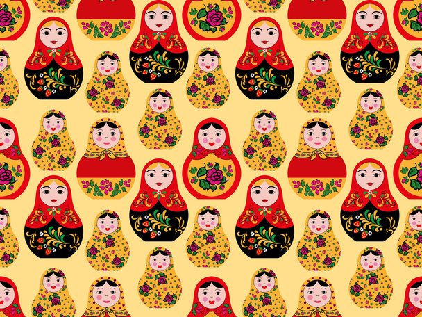 Patrón sin costuras estilo ruso con muñecas matryoshka lindo
 - Vector, imagen