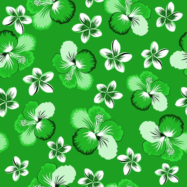 Vector illustration. Vector seamless pattern of Hawaiian Aloha Shirt seamless design in green and blue colors. - Vector, Image
