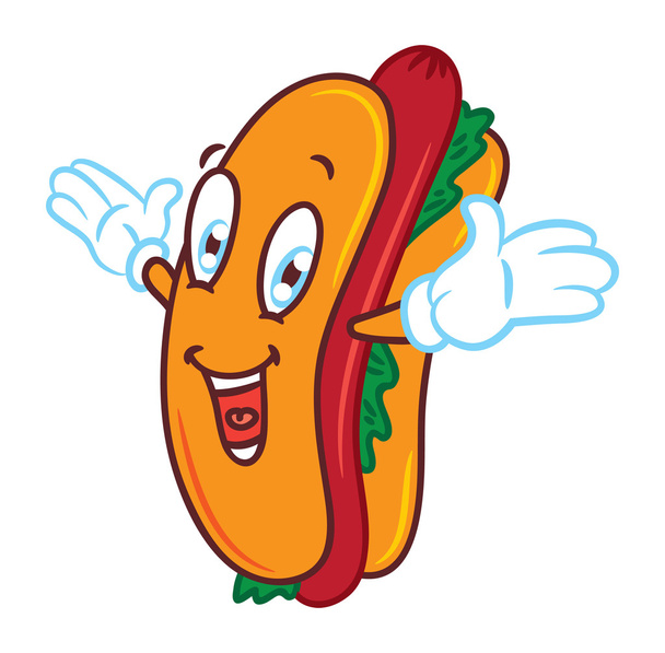 hotdog κινουμένων σχεδίων με ευτυχισμένη έκφραση - Διάνυσμα, εικόνα