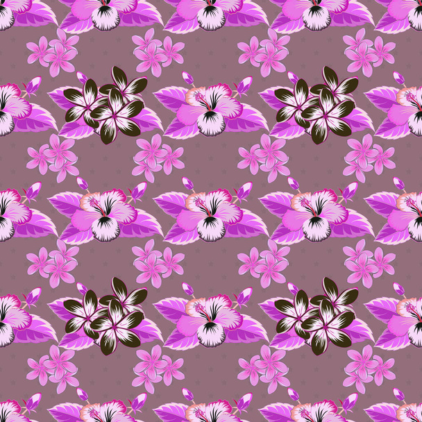 Optical illusion with plumeria flowers. Seamless texture of floral ornament in magenta, pink and violet colors. Vector illustration good for the interior design, printing, web and textile design. - Vetor, Imagem