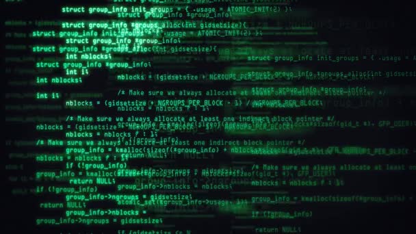 抽象プログラムコードの緑のブロックが仮想空間に書き込まれ、移動されます。データフローアニメーション。IT 、ソフトウェア開発、ハッキングの概念。暗号化されたセキュリティコード - 映像、動画