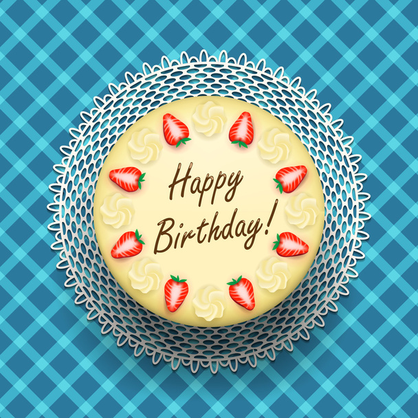 verjaardag Cheesecake met aardbeien - Vector, afbeelding