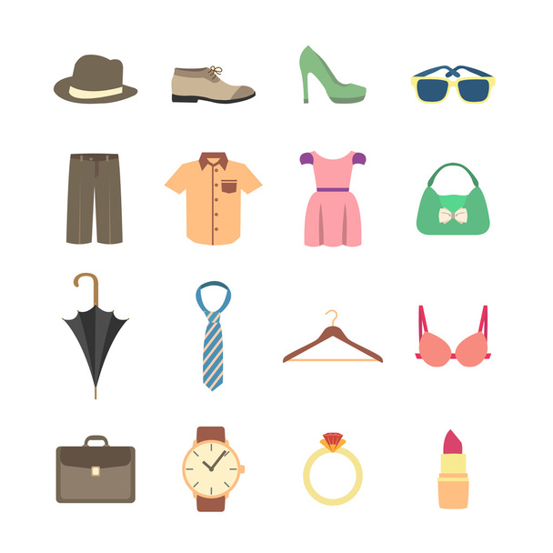 Fashion and clothes accessories icons - Vector, Image