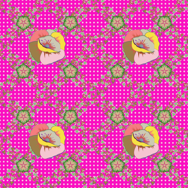 Abstract raster naadloos patroon bloem ontwerp in roze en groene kleuren. Bloemen naadloos patroon met aquarel effect. Textielprint voor beddengoed, jasje, pakketontwerp, stof en modeconcept - Vector, afbeelding