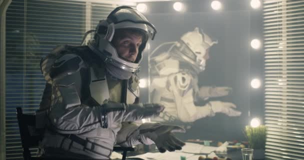 Actor in space suit rehearsing lines - Footage, Video
