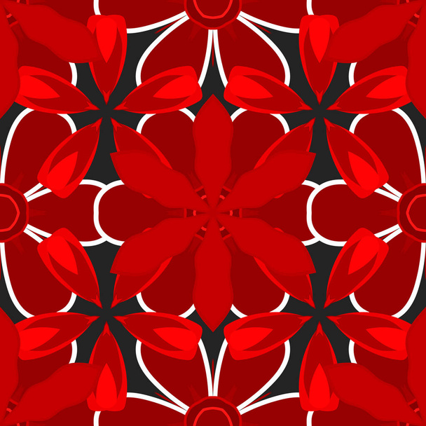 Бесшовные абстрактные элементы черного, бежевого и красного цветов. Классический шаблон вектора Дамаска. Ориентированный фон с многоцветными повторяющимися элементами
. - Вектор,изображение