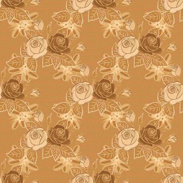 Vector seamless pattern of stylized orange, brown and beige roses. Rose watercolor flower illustration. - Vector, Imagen