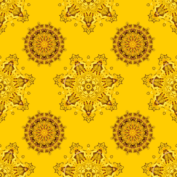 Damask seamless pattern in yellow, orange and red colors. Vector illustration. - Vetor, Imagem