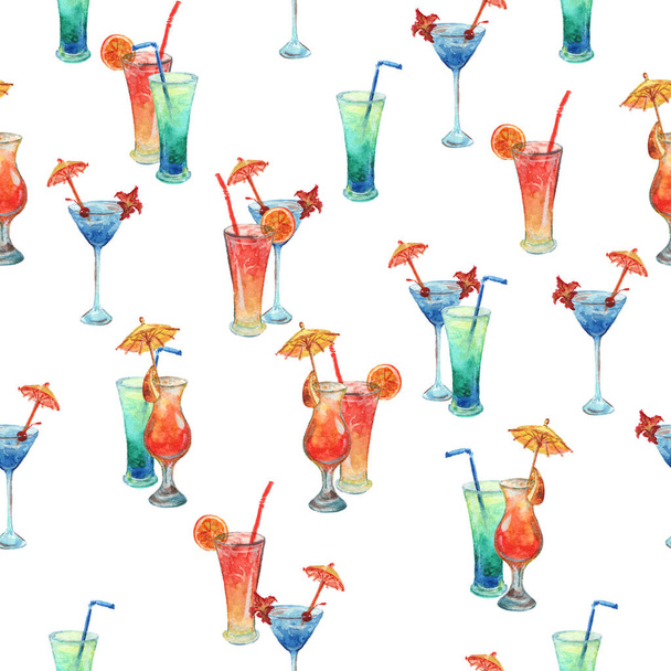 Cocktails d'été. Aquarelle motif sans couture. - Photo, image