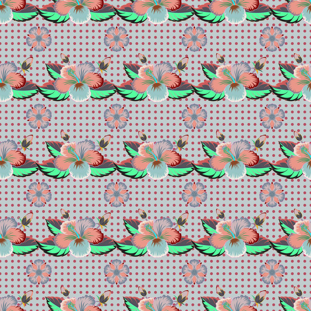Vector illustratie. Naadloze achtergrond patroon met tropische bloemen en bladeren in roze en grijze kleuren. - Vector, afbeelding
