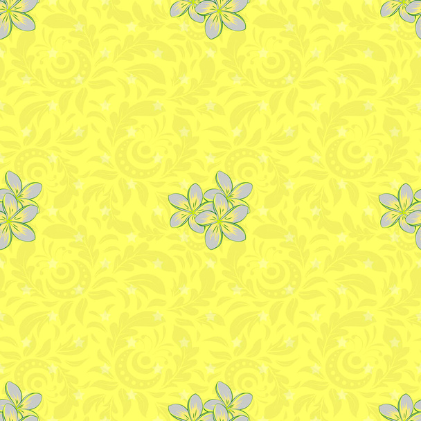 Herhaling vector loodgieterij bloemen patroon. Moderne bonte bloemige naadloze patroon in groene, gele en grijze kleuren. Bloemenprint. - Vector, afbeelding