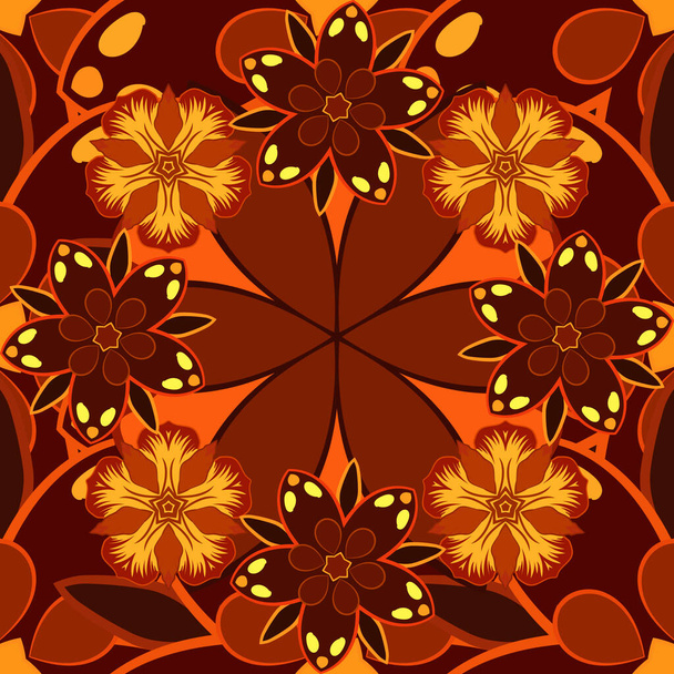 Bloemen achtergrond. Naadloze vector patroon in oranje, bruine en rode kleuren. - Vector, afbeelding