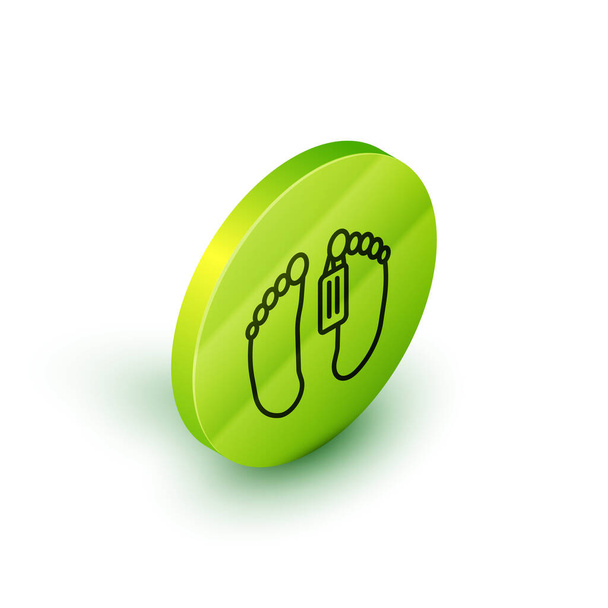 Isometric line Dead body with an identity tag attached in the feet in a morgue of a hospital icon isolated on white background. Green circle button. Vector - Vector, Image