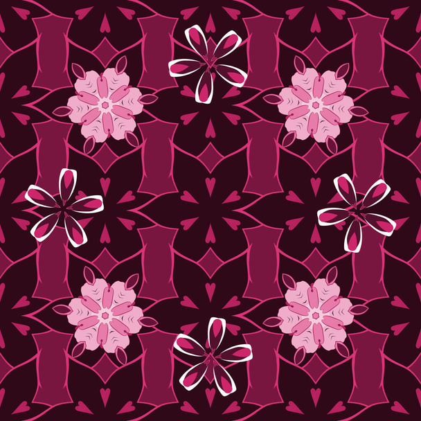 Vektorillustration. Elegantes, nahtloses Weihnachtsmuster mit leuchtenden lila und rosa Elementen. - Vektor, Bild