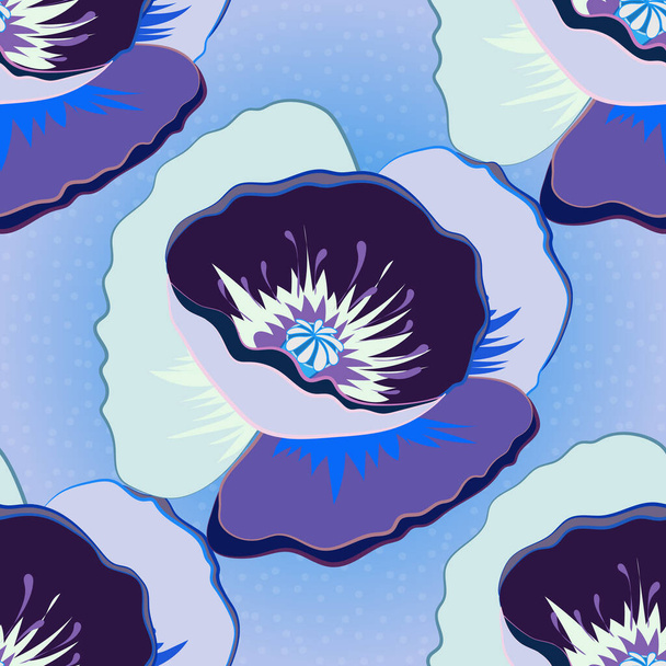 Vector illustration. Floral vintage seamless pattern in violet, blue and gray colors. Cute vector poppy flowers print. - Вектор,изображение