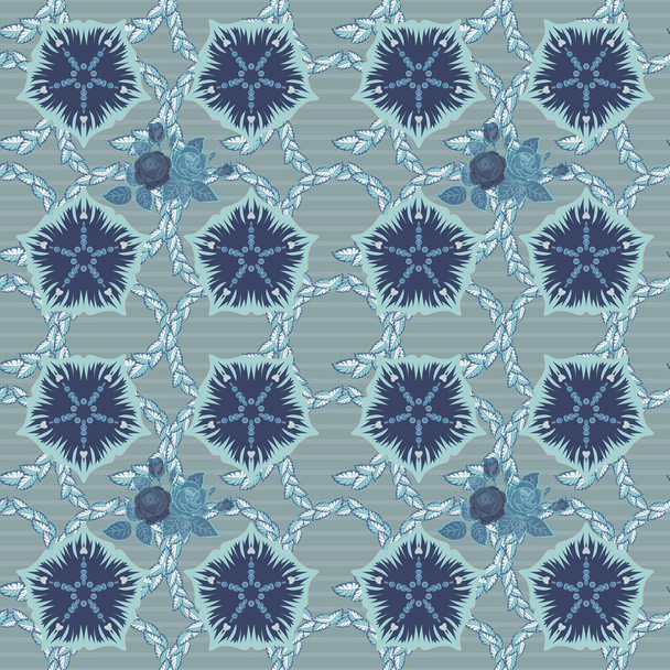 Seamless pattern with blue, gray and violet rose flowers, vector floral illustration in vintage style. - Vector, Image
