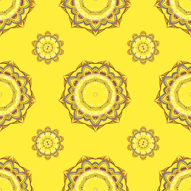 Vintage sketch. Brown, yellow and orange pattern. Elegant retro vector seamless pattern. - ベクター画像