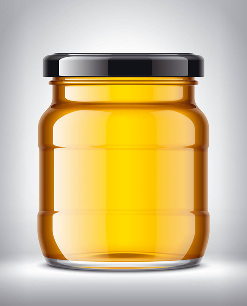 Frasco de vidro com mel no fundo
.  - Foto, Imagem