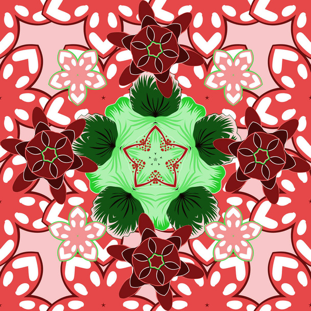 Arabesque. Vintage abstracte vector bloemen naadloos patroon in rode en roze kleuren. Intersecting gebogen elegante gestileerde bladeren en rollen vormen abstracte bloemen ornament in Arabische stijl. - Vector, afbeelding