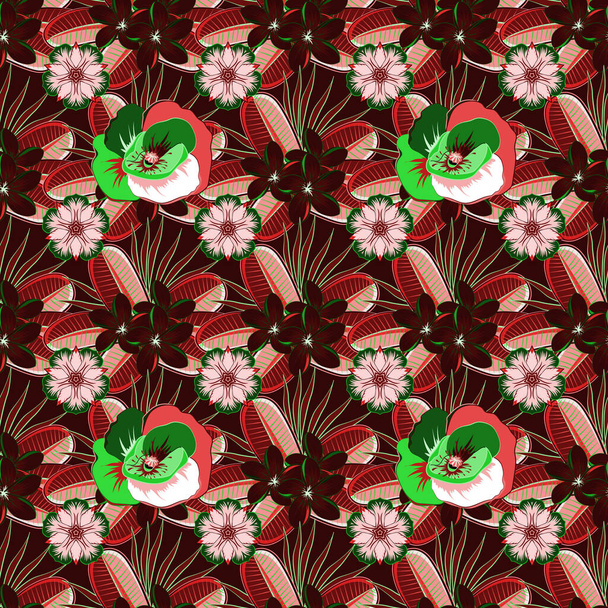 Kevään paperi abstrakti söpö unikko kukkia ruskea, vihreä ja punainen väri. Kukka saumaton kuvio. Vektoriesimerkki. - Vektori, kuva