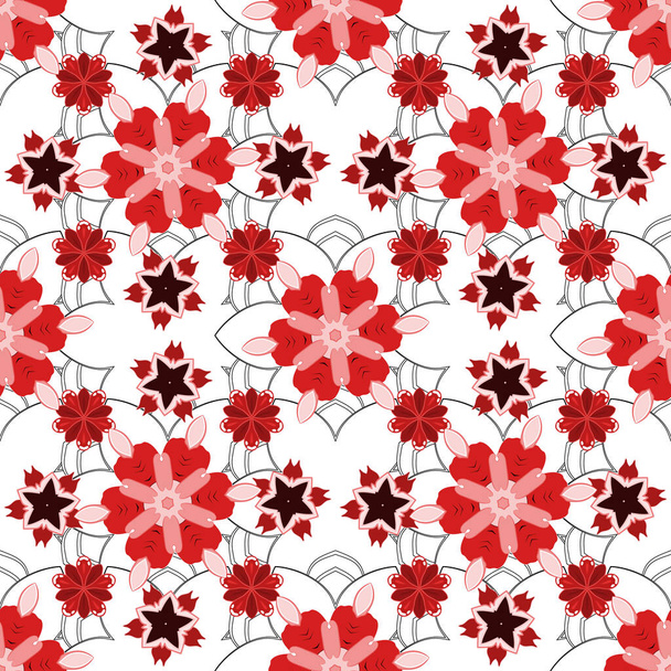 Oriental vector seamless pattern with arabesques and pink, red and beige elements. Traditional classic ornament. - Διάνυσμα, εικόνα