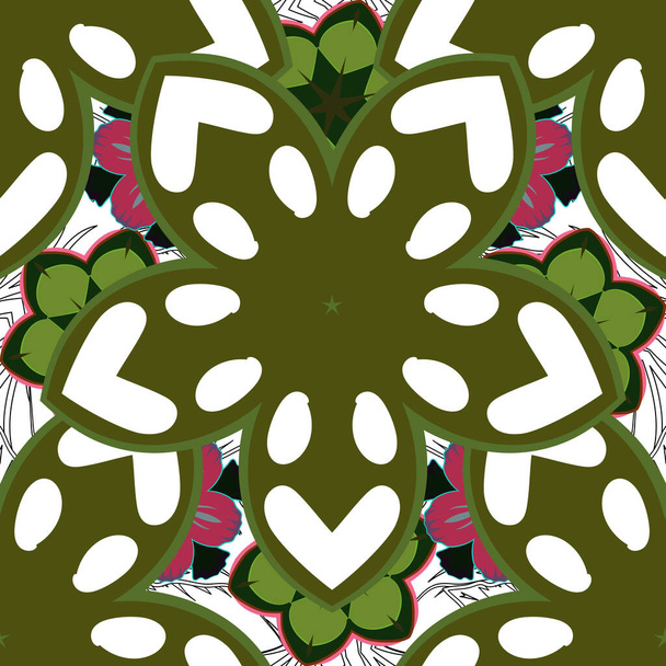 Seamless hand-drawn vector flower pattern in green, beige and blue colors. - Vector, Image