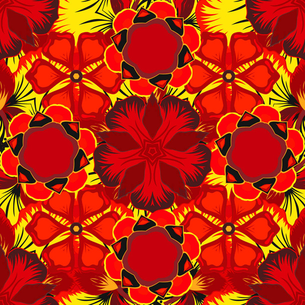Saumaton abstrakti moderni monivärinen kuvio. Geometrinen toistuva vektori koriste keltainen, oranssi ja punainen elementtejä. - Vektori, kuva