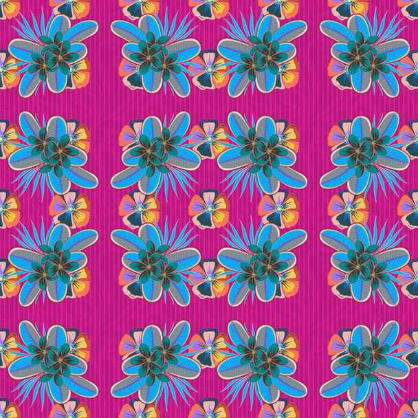Seamless pattern vector summer print in yellow and blue colors. Small ditsy flowers for fabric design, dress, wallpaper and paper. - Vektor, Bild