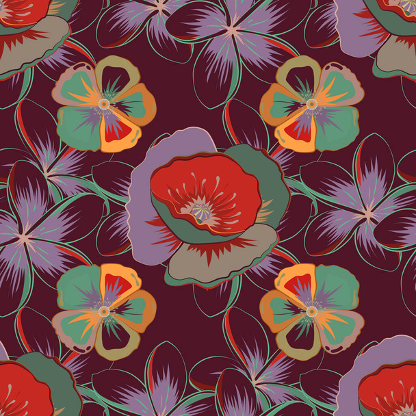 Χαριτωμένο διάνυσμα φόντο λουλουδιών. Poppy λουλούδια αδιάλειπτη μοτίβο σε γκρι, καφέ και κόκκινα χρώματα. - Διάνυσμα, εικόνα