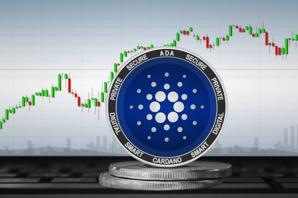 Cardano (ADA) cryptocurrency; Cardano coin on the background of the chart - Photo, Image