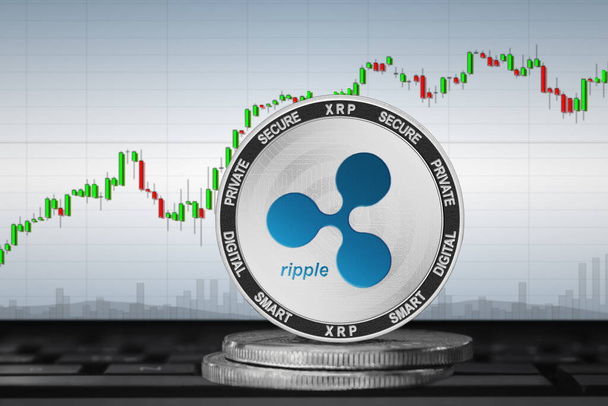 Ripple XRP cryptocurrency; ripple coin on the background of the chart - Photo, Image