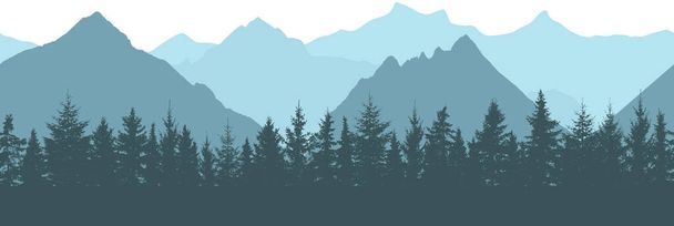 Nahtloses Muster. Silhouetten von Wald und Berg, Vektorillustration - Vektor, Bild