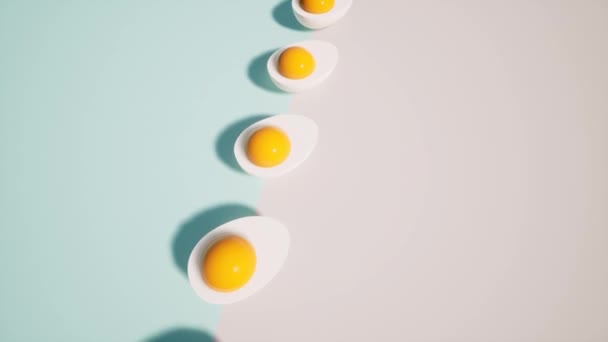 Ρεαλιστικά αυγά. Κίτρινος κρόκος. Φυσικό υπόβαθρο. 3d ρεαλιστικό Τροφίμων - Πλάνα, βίντεο