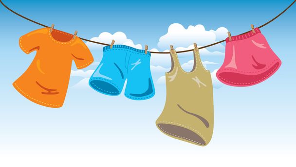 Hanging clothes on washing line - Vector, Image