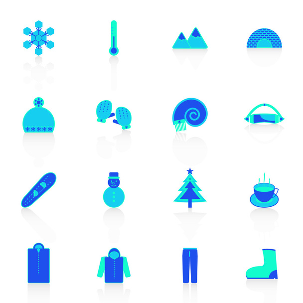 Winter icons with reflect on white background - Vector, Image