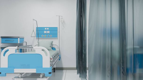 Tedavi Odasında Tıbbi Malzemeli Tek Hasta Yatağı - Fotoğraf, Görsel