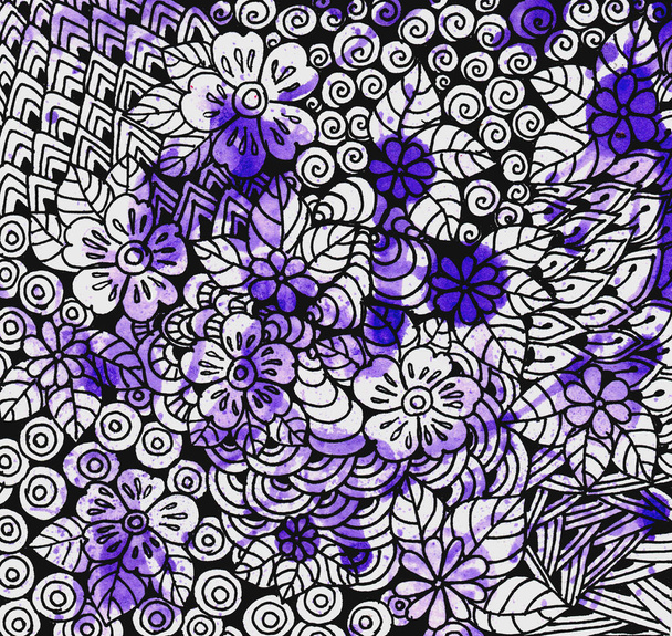 doodles florais em um fundo de salpicos violetas para design e criatividade
 - Foto, Imagem