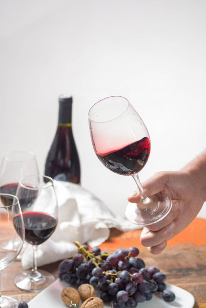 Επαγγελματική εκδήλωση γευσιγνωσίας κόκκινου κρασιού με ποτήρια κρασιού υψηλής ποιότητας και αξεσουάρ κρασιού close up - Φωτογραφία, εικόνα