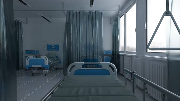 昼間の家具付き病院の部屋｜3Dレンダリング - 写真・画像