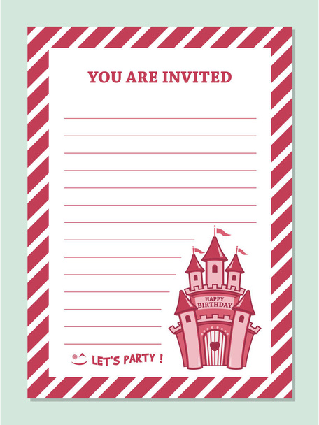 Princess Birthday Party Invitation Card Template With Stripped Border And Castle Clip art - Photo, Image