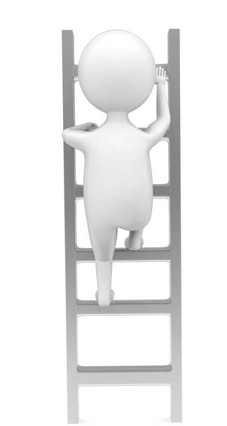 3d homem subir conceito escada em fundo isolado branco - renderização 3d, vista de ângulo frontal
 - Foto, Imagem