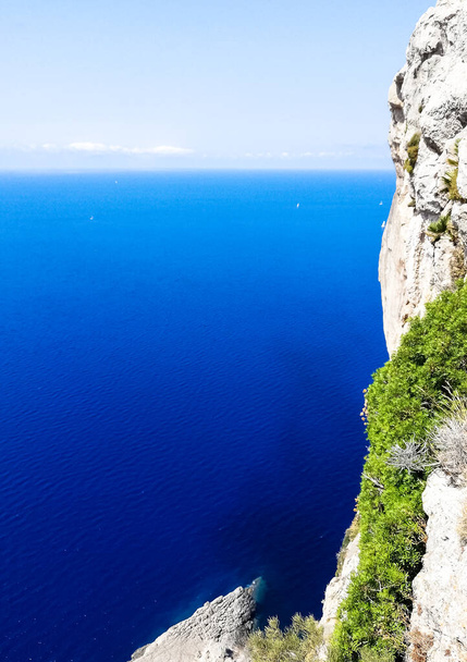 Beautiful landscape from Cape Formentor in Mallorca, Balearic Island, Spain. Deep blue sea and high cliffs. - Fotoğraf, Görsel