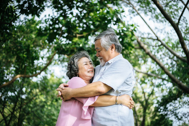 Ευτυχισμένο ζευγάρι ηλικιωμένων στο πάρκο - Φωτογραφία, εικόνα