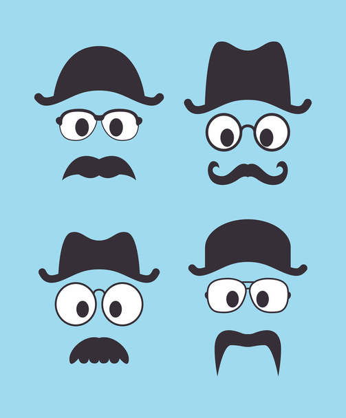 Set of vintage hat sunglasses and mustache - Vector, Image