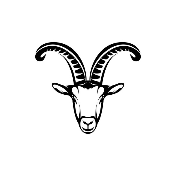 Vector Goat head, face for retro hipster logos, emblematy, odznaki, szablon etykiet i t-shirt vintage element projektu. Izolacja na białym tle - Wektor, obraz