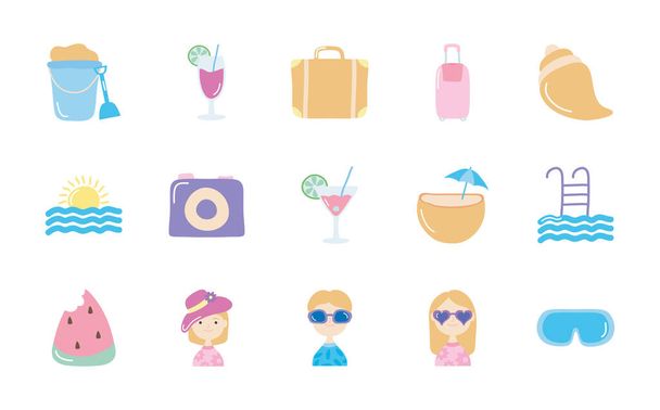 occhialini da snorkeling e set di icone estive, stile piatto
 - Vettoriali, immagini