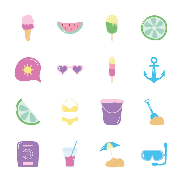 frutta e set di icone estive, stile piatto
 - Vettoriali, immagini